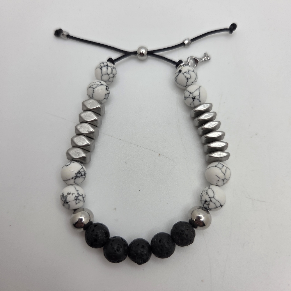 Chic Adjustable Beaded Bracelet Black White Real Stones Unisex